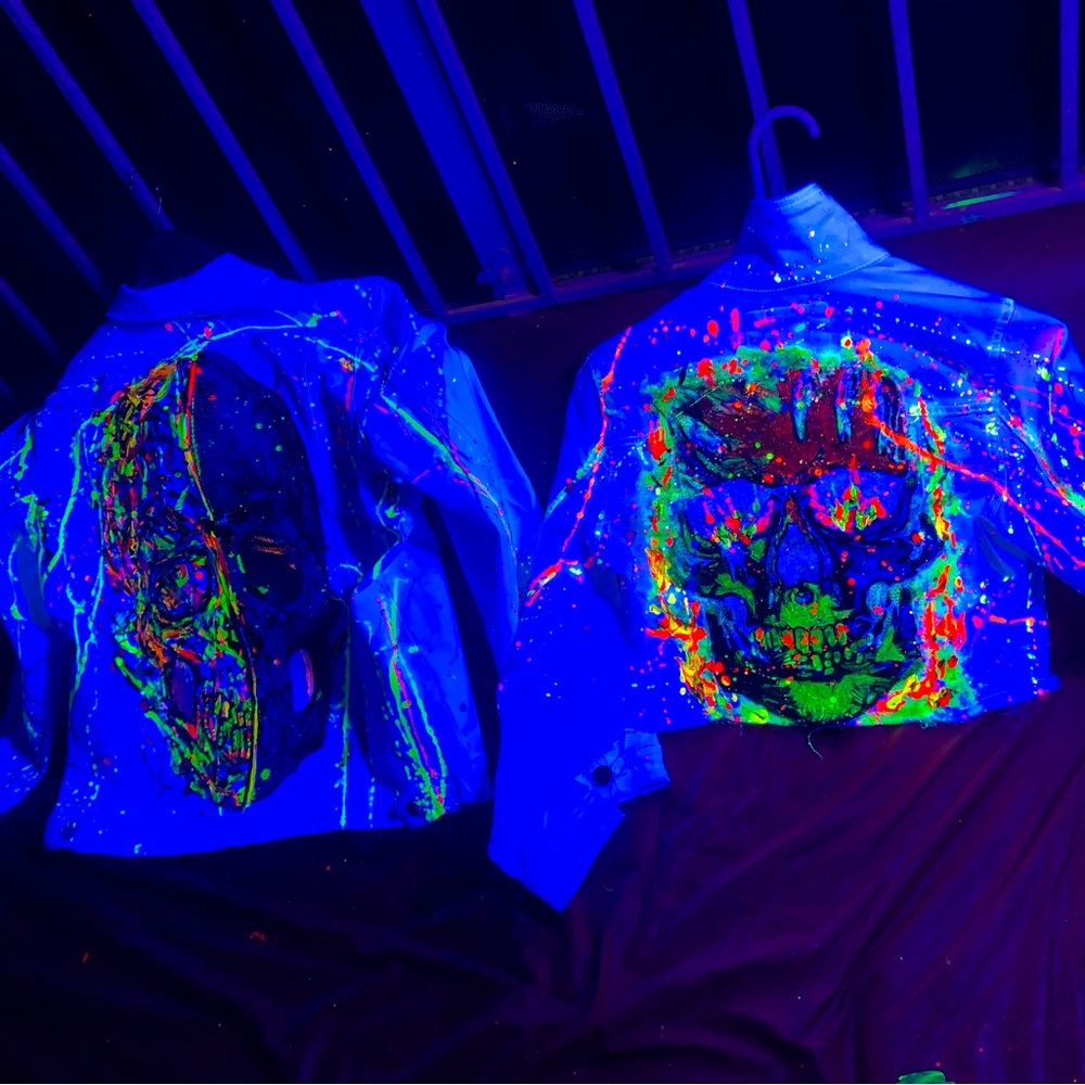 White Custom His & Hers Skeleton glow in the dark jackets